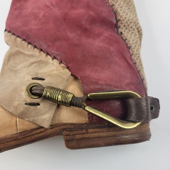 AS 98 Airstep Buckle Slouch Ankle Boots Leather Red Tan Boho Size 38 EU - Picture 4 of 14